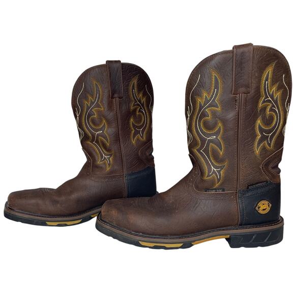JUSTIN Work Boots JOIST Waterproof 11" Boots Men's Size 11D in Aged Brown ~VGUC - Picture 1 of 16